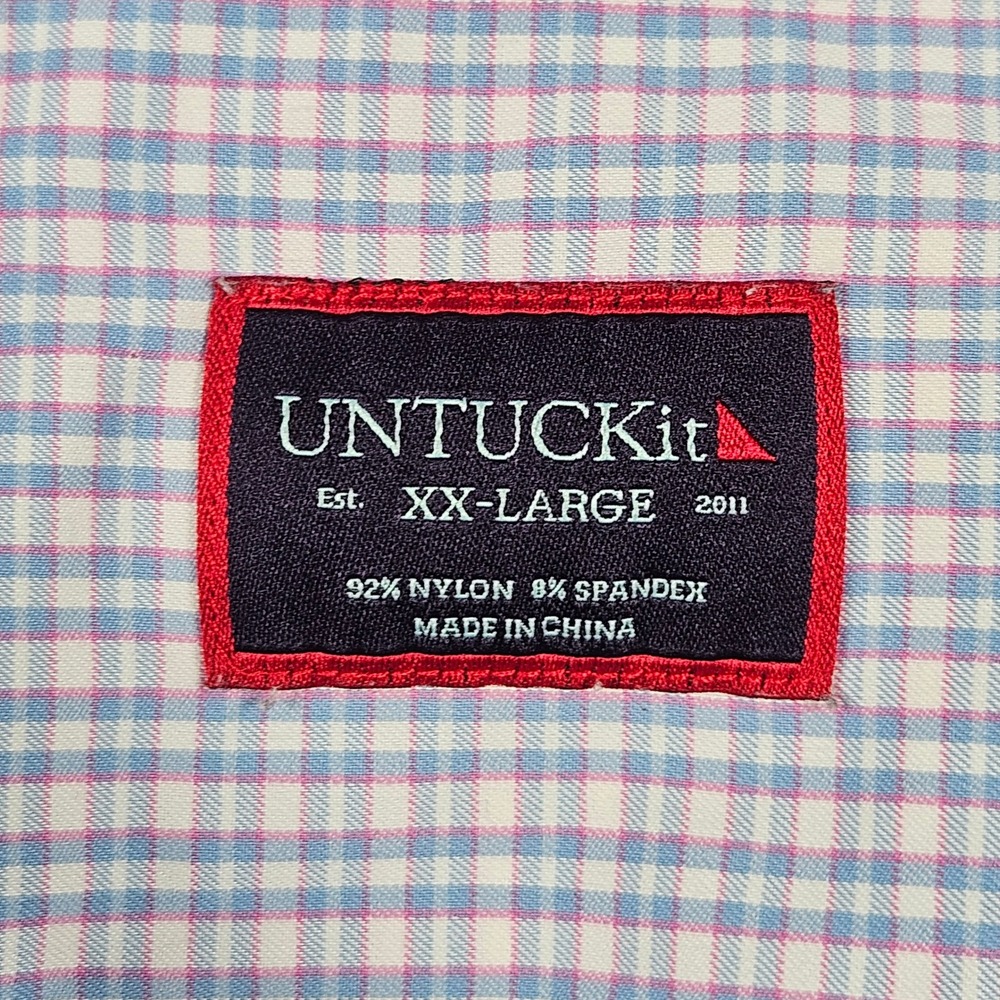 UNTUCKit Button Up Shirt Mens XXL Pink Blue Check Performance Nylon Stretch - Picture 4 of 10